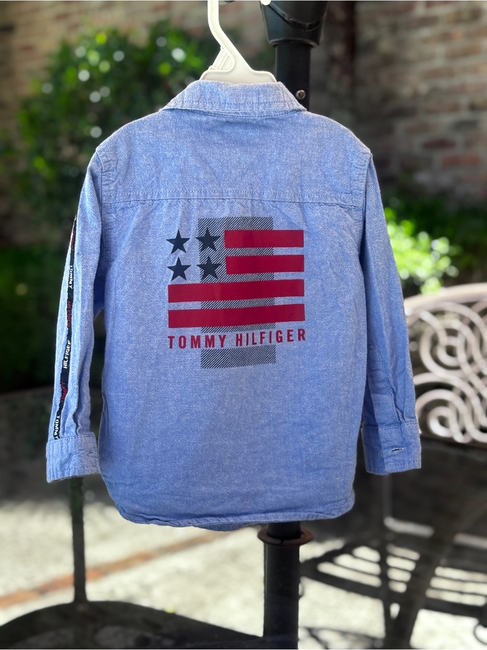 Awesome Tommy Hilfiger Light Blue Boys' Button-Down with American Flag